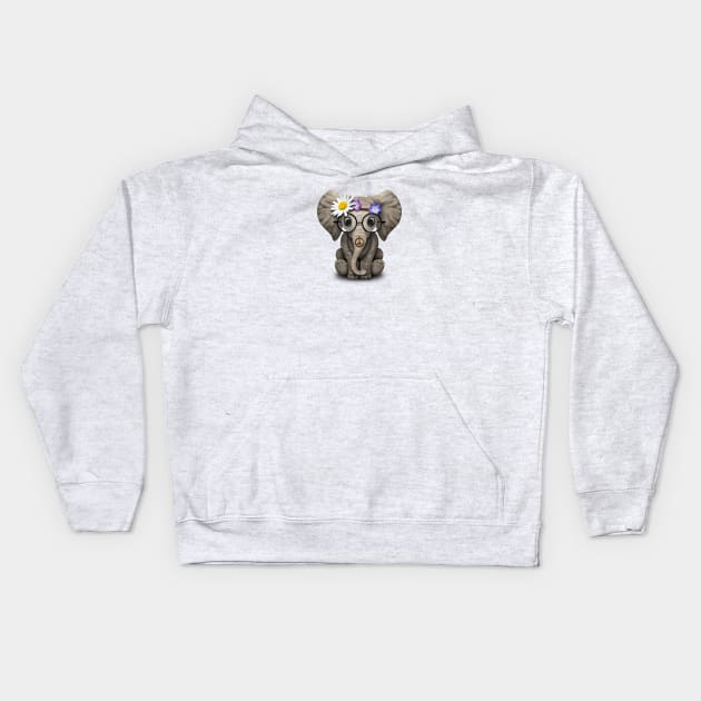 Cute Baby Elephant Hippie Kids Hoodie by jeffbartels